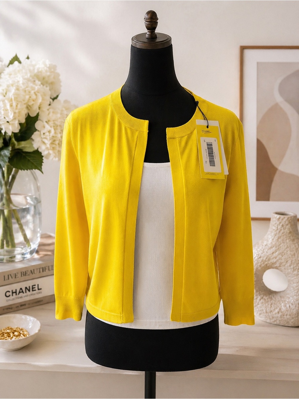 Karen Millen Bright Yellow Women’s Crewneck Cardigan Sweater